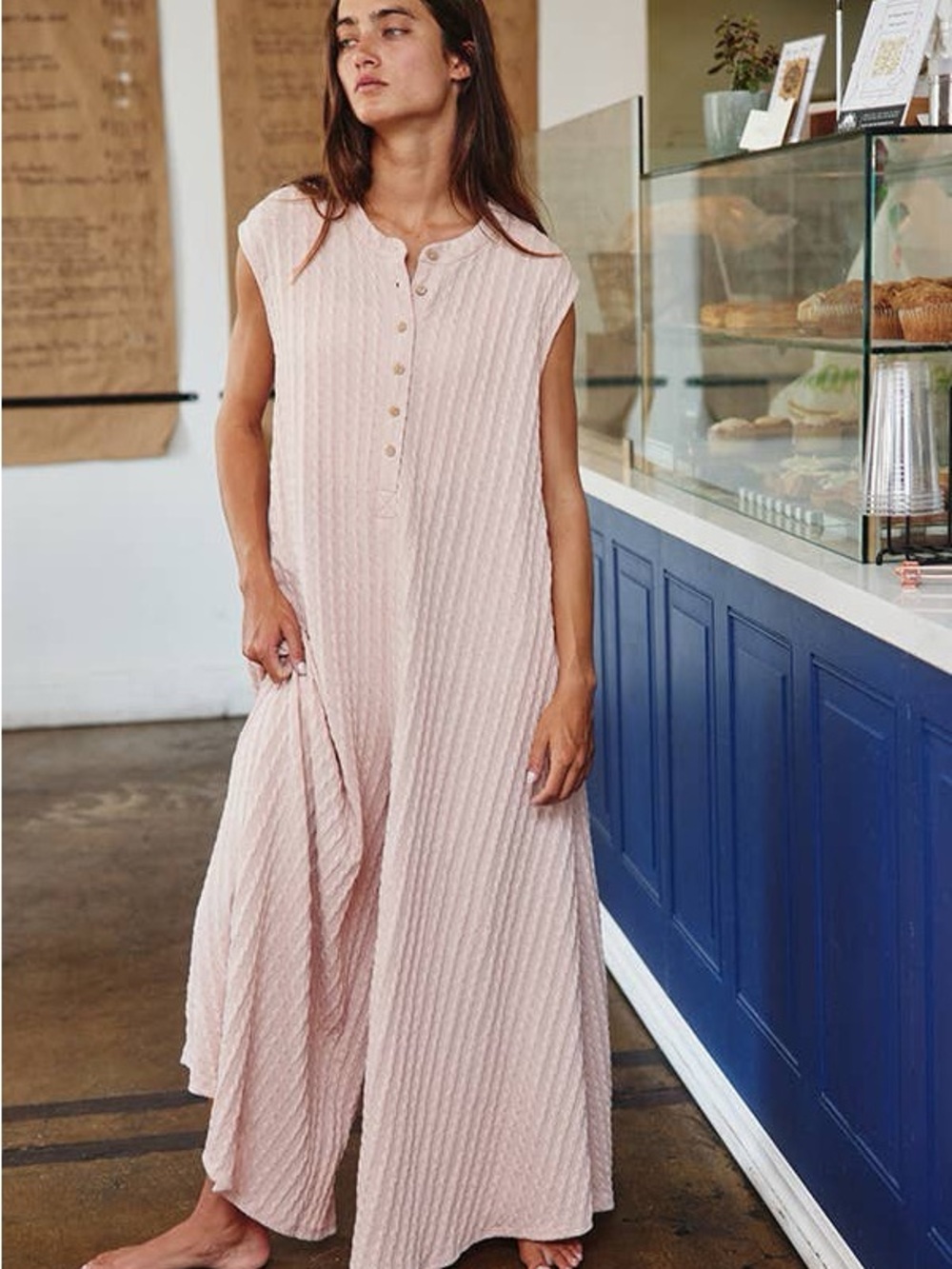 Sleeveless Blush Pink Ribbed Jumpsuit